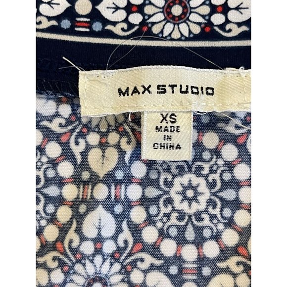 Max Studio Womens Faux Wrap Midi Dress 7904W52 Geometric Print Tie Knot Blue XS - Picture 8 of 10